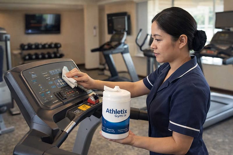 Hotel Staff cleaning Treadmill