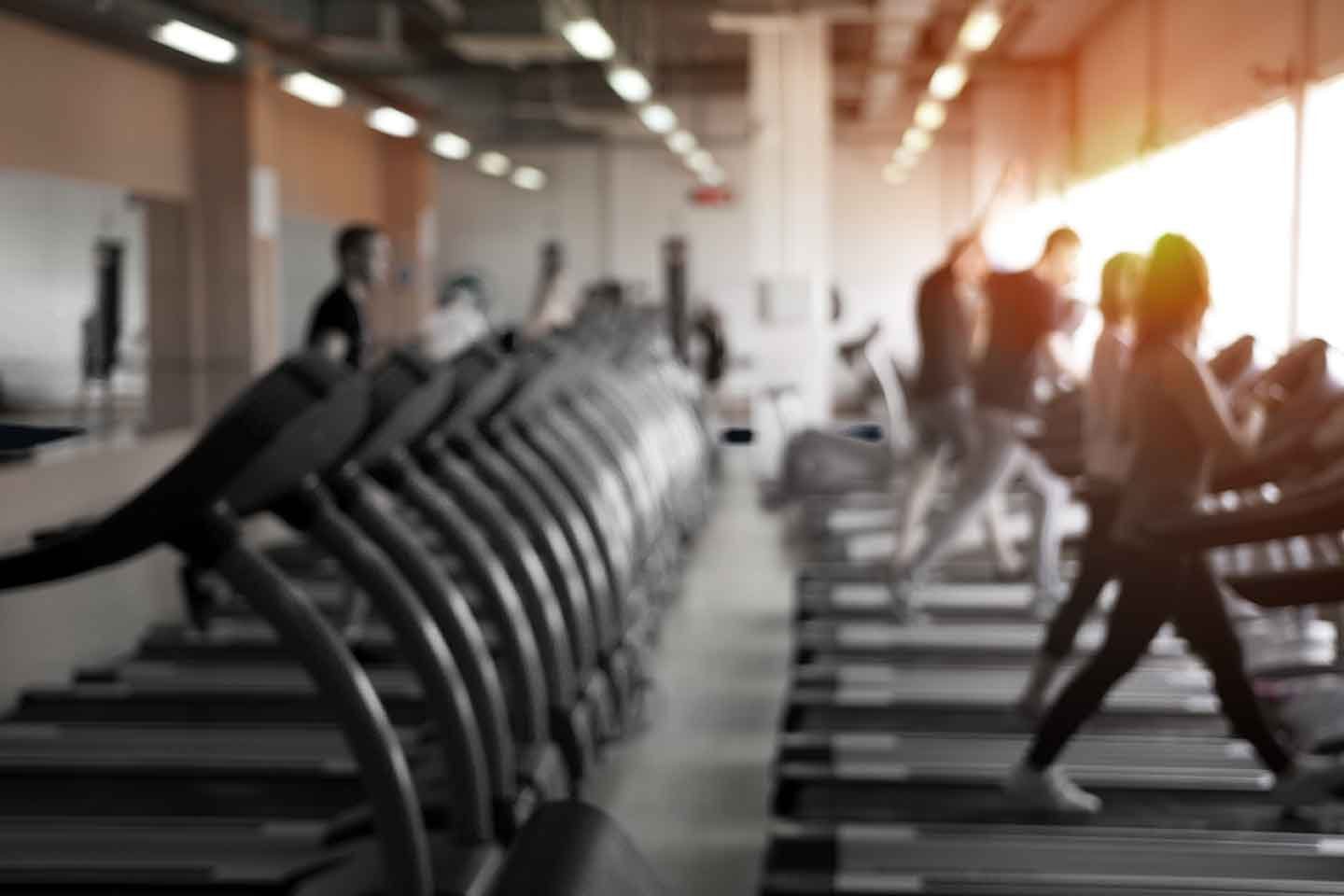 Busy row of treadmills in a gym